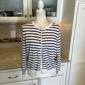 Charter Club Navy and White Striped Cardigan Sweater Size Large